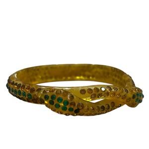 Art Deco 1920s Celluloid Rhinestone Snake Bracelet Coiled Snake Bangle -